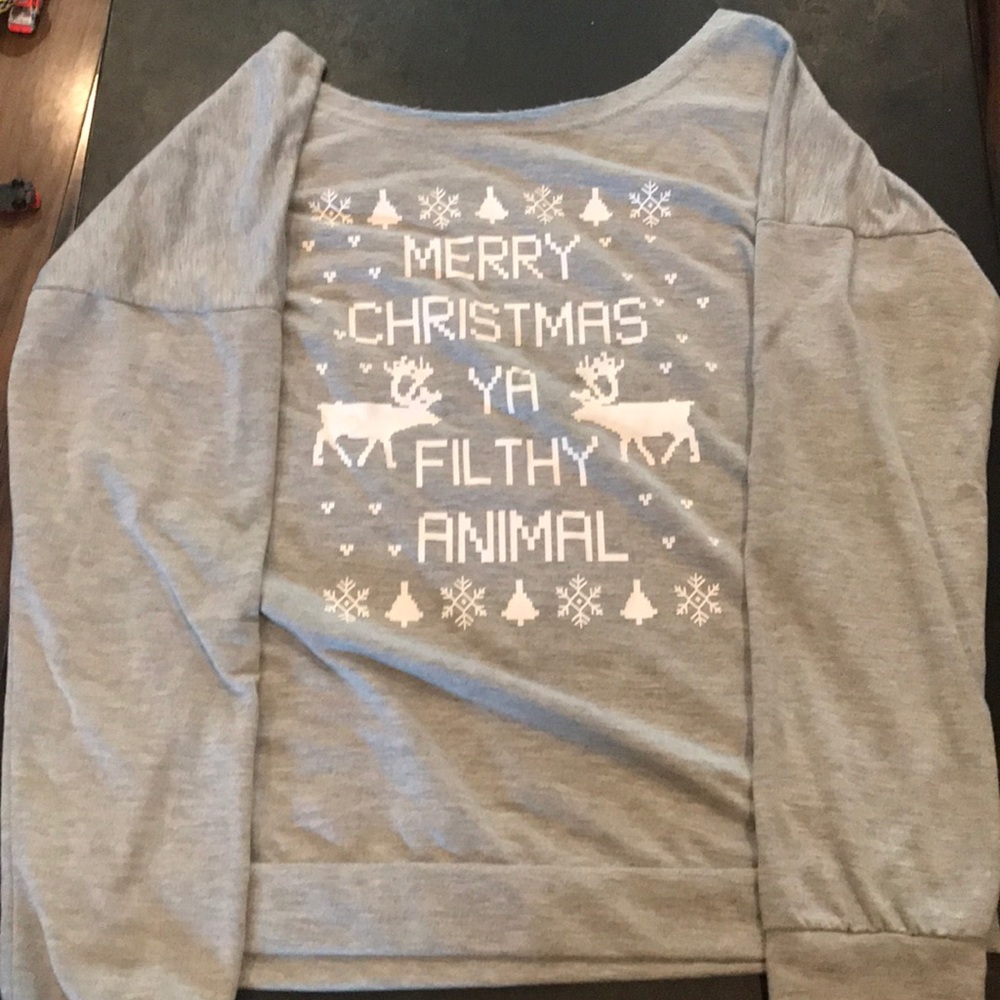 Off the Shoulder Long Sleeve Christmas Shirt